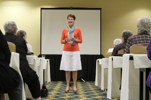 Marian Monahan, a spiritual director and religious educator, speaks to 35 women about marriage and the diaconate during a wives program at the National Association of Diaconate Directors' convention, April 23. Her husband, William, was ordained a permanent deacon for the Archdiocese of Atlanta in 1991. Photo By Michael Alexander  