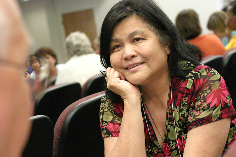 Edna Rankine listens as a participant shares his personal experience regarding social justice. Rankine works in the office of student activities and wellness at Madonna University, Livonia, Mich. Photo By Michael Alexander