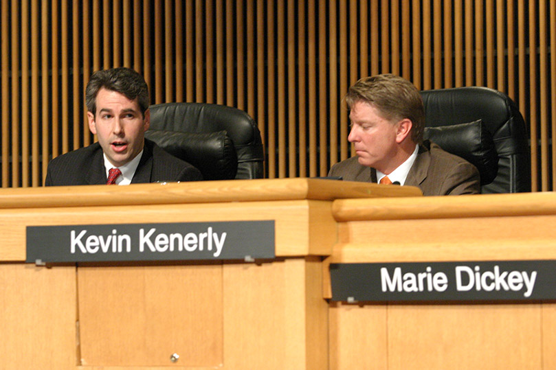 Gwinnett County Board of Commissioner Kevin Kenerly, right, submitted a proposal with some restrictions to grant the waste transfer station, but the vote ended in 2-2 tie. The board did agree to the proposal of Commissioner Mike Beaudreau, left, to delay further deliberation of the issue until Feb. 3.