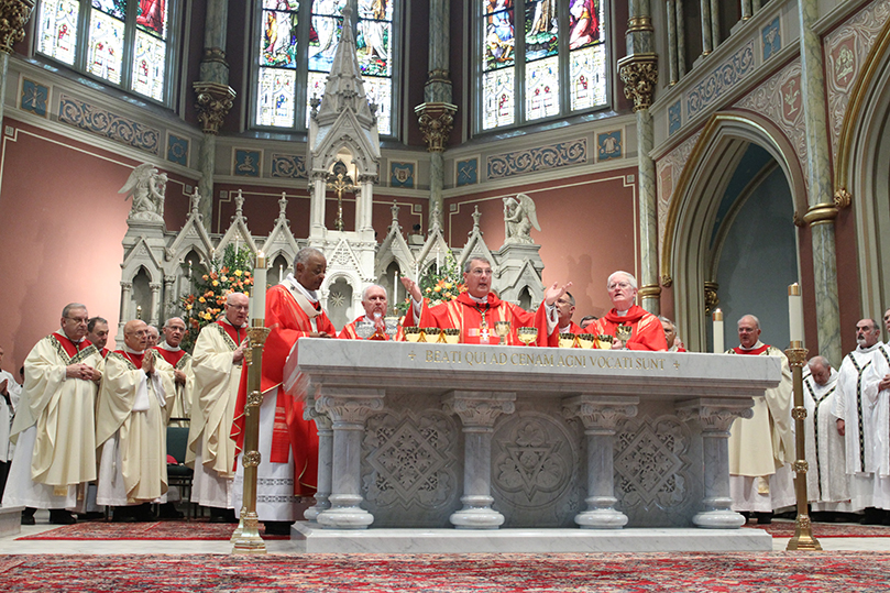 Bishop Gregory John Hartmayer stands before the congregation as the 14th bishop of Savannah during the Liturgy of the Eucharist. Photo By Michael Alexander