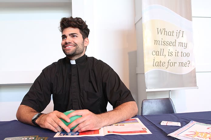 Salesian Brother Stephen Eguino, 24, joined his orderâs vocation director, Father James Berning, on a trip to this yearâs Eucharistic Congress. The Bronx, N.Y., native is in his fourth year of formation and will become a priest in 7 years. It was Brother Equinoâs first visit to the annual Eucharistic Congress. Photo By Michael Alexander