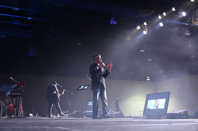 Mark Hart gives a morning talk entitled âGod Is Real.â Hart serves as executive vice president for Life Teen International. Photo By Michael Alexander