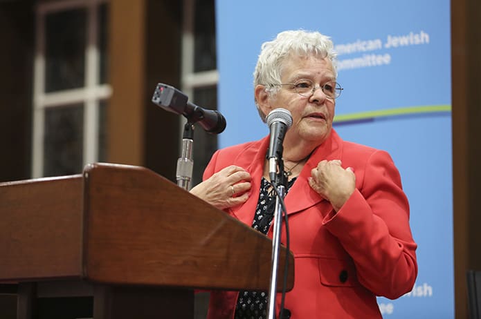 Dominican Sister Mary Priniski was one of two speakers who reflected on the eveningâs theme, âRepairing the World: Finding Unity In Our Diversity.â The other speaker was Rabbi Bradley Levenberg, associate rabbi at Temple Sinai, Sandy Springs. Photo By Michael Alexander