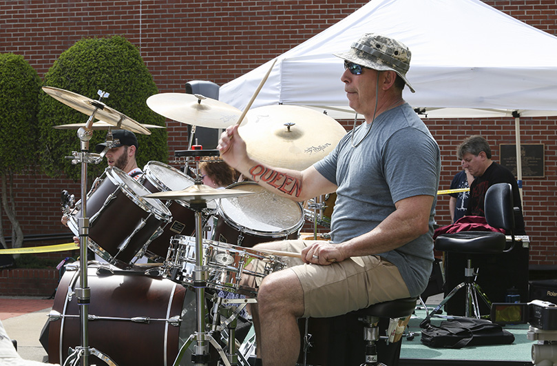 Theology teacher and drummer Dennis Ruggiero is one of the longtime members of the Teacher Jam band that has performed annually since 2001.