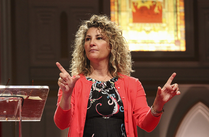 Sonja Corbitt speaks to an audience in the English track during the 24th annual Eucharistic Congress at the Georgia International Convention Center, College Park. Photo By Michael Alexander