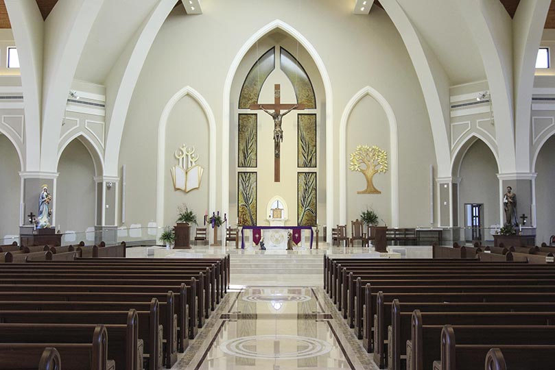 Work is still ongoing inside the new Holy Vietnamese Martyrs, Norcross, even though the Mass of dedication took place Thanksgiving Day, Nov. 28. The interior is filled with rich symbolism unique to the Vietnamese Catholic community. Photo By Michael Alexander