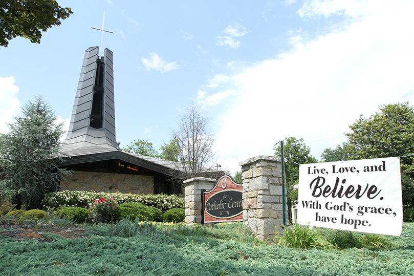 The Bishop John Lancaster Memorial Chapel, on the grounds of the Catholic Center at the University of Georgia, Athens, was erected in 1966. The cornerstone indicates it was made possible through the generosity of the Hughes Spalding Family and the people of the archdiocese. Photo By Michael Alexander