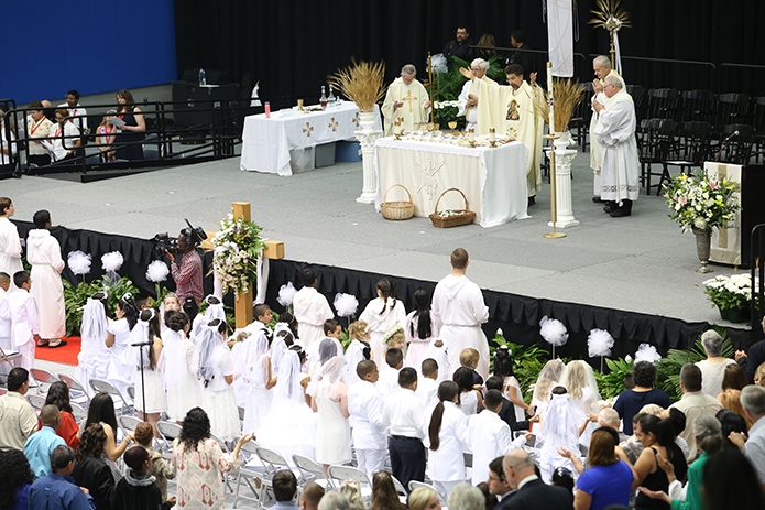 Father Rafael Carballo, the pastor of Our Lady of Perpetual Help Church, Carrollton, was the main celebrant and homilist for the May 1 Mass. Photo by Michael Alexander