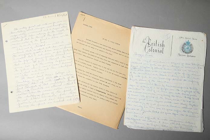 For more than 10 years in the 1950s and 1960s Msgr. R. Donald Kiernan was the editor at The Georgia Bulletin. During his time as editor, he wrote a down-home column known as “Georgia Pines.” From the ones found in the Office of Archives and Records, it appears Msgr. Kiernan wrote the columns in longhand before typing them. Photo By Michael Alexander