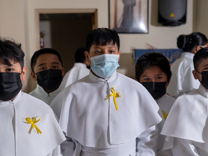 Altar servers await the Mass in honor of Bishop-designate Jacques E. Fabre-Jeune, CS, at San Felipe de Jesús Mission. He was appointed by Pope Francis to become the 14th Bishop of Charleston. Photo by Johnathon Kelso