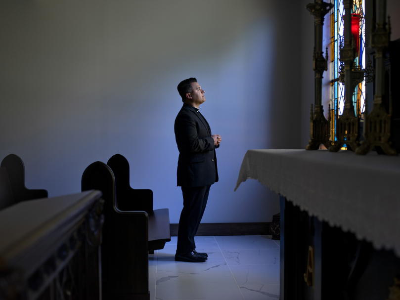 DAWSONVILLE, GA - NOVEMBER 1, 2021: Director of Vocations, Fr. Rey Pineda, photographed inside Mary, Mother of Divine Love Adoration Chapel at Christ the Redeemer Church. Photographer: Johnathon Kelso