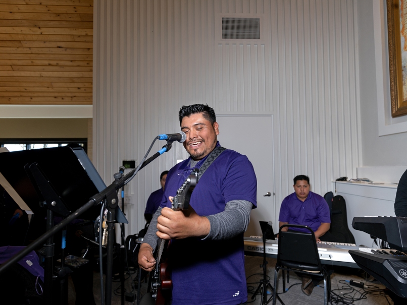 Musicians play at the dedication Mass at Divine Mercy Mission. The building, a former Baptist Church, was renovated to meet the mission's needs. Photo by Johnathon Kelso