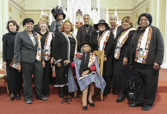 Emily Milner, seated, poses for a photo with members of the Atlanta Faith Community Associates of the Sisters of the Blessed Sacrament. Even at 100-years-old, Milner is an active member of the organization. Photo By Michael Alexander