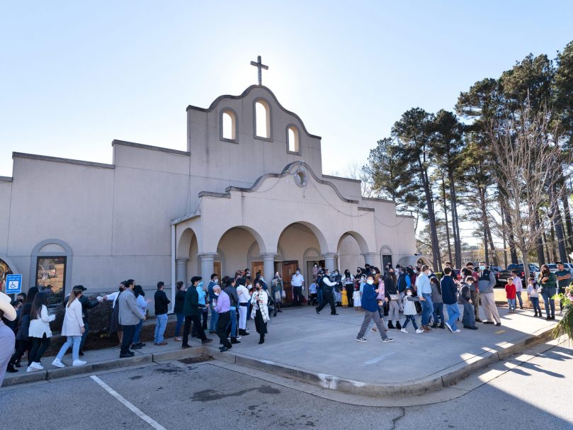 Parishioners process into San Felipe de Jesús Church on the feast of Our Lady of Guadalupe.  Photo by Johnathon Kelso