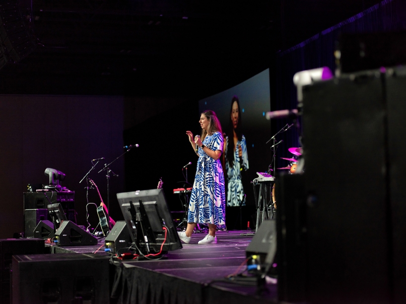 Mari Pablo speaks to a crowd of young women during one of the sessions held at the Steubenville Life Teen Conference in Duluth. Photo by Johnathon Kelso