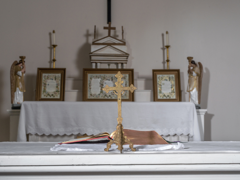 An altar crucifix photographed inside the Church of the Purification of the Blessed Virgin Mary in Sharon. Photo by Johnathon Kelso