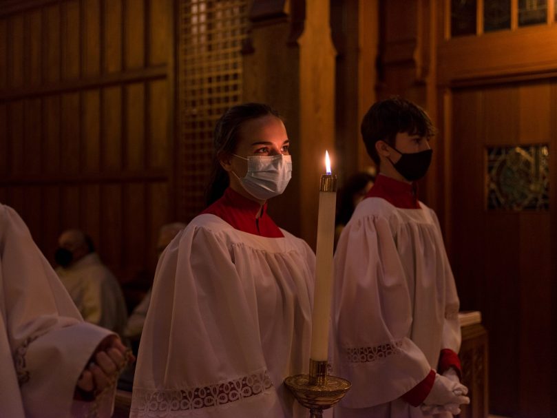 Altar servers await the procession during the Mass for the Unborn at the Cathedral of Christ the King. Photo by Johnathon Kelso