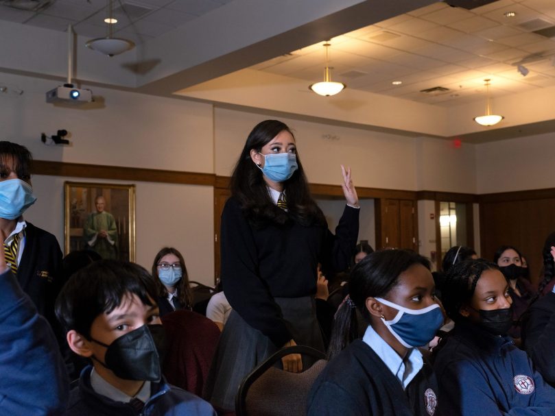 High school students participate in the conversation during the Youth Rally for Life.  Photo by Johnathon Kelso