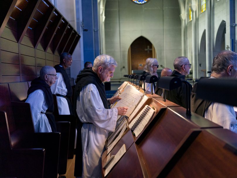 The Trappist monks gather to pray inside the sanctuary the Monastery of the Holy Spirit in Rockdale County. Photo by Johnathon Kelso