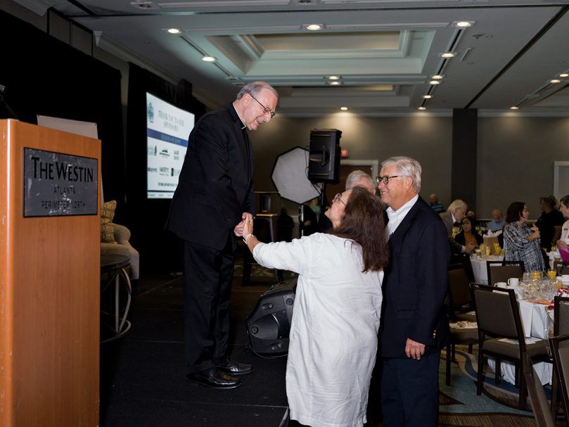 Bishop Joel M. Konzen, SM, greets guests during the St. Vincent de Paul Morning of Hope event held at the Westin Atlanta Perimeter North on Aug. 25. Photo by Johnathon Kelso