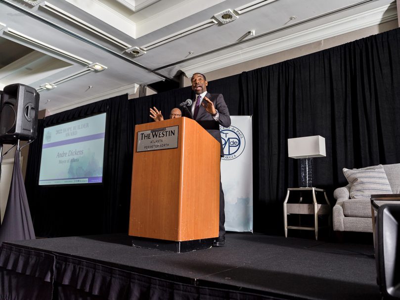 Mayor of Atlanta Andre Dickens  received the 2022 Hope Builder Award at the Morning of Hope event hosted by St. Vincent de Paul Georgia. Photo by Johnathon Kelso