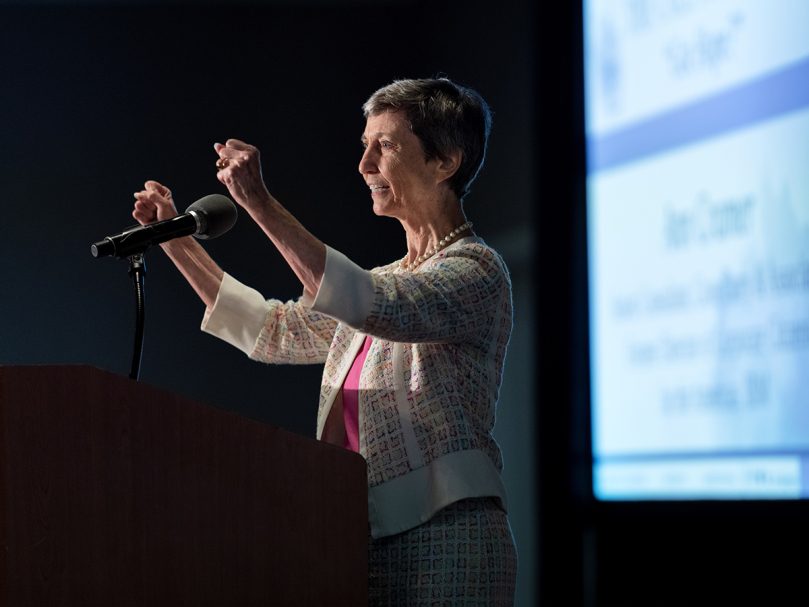 Ann W. Cramer, Senior Consultant of Coxe Curry & Associates speaks to the crowd during the Morning of Hope event hosted by St. Vincent de Paul on August 25, 2022. Photo by Johnathon Kelso