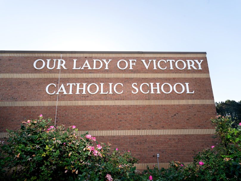 An exterior view of Our Lady of Victory School in Tyrone. The school community will consolidate with Our Lady of Mercy High School in the fall. Photo by Johnathon Kelso