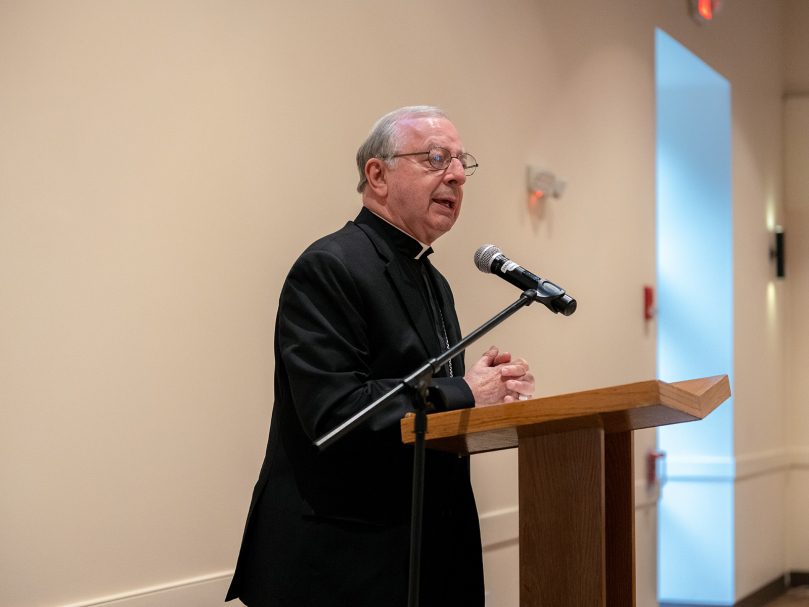 Bishop Joel M. Konzen, SM, delivers opening remarks during the Preschool Summer Institute at Holy Family Church in Marietta on Aug. 12.