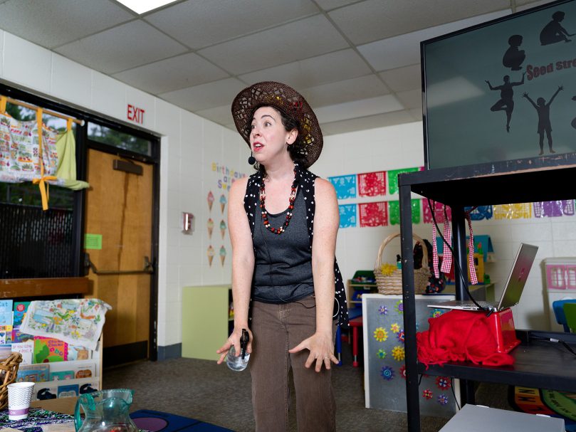 Presenter Andrea Zoppo talks about the joys of a garden classroom during the Preschool Summer Institute at Holy Family Church on Aug. 12. Photo by Johnathon Kelso