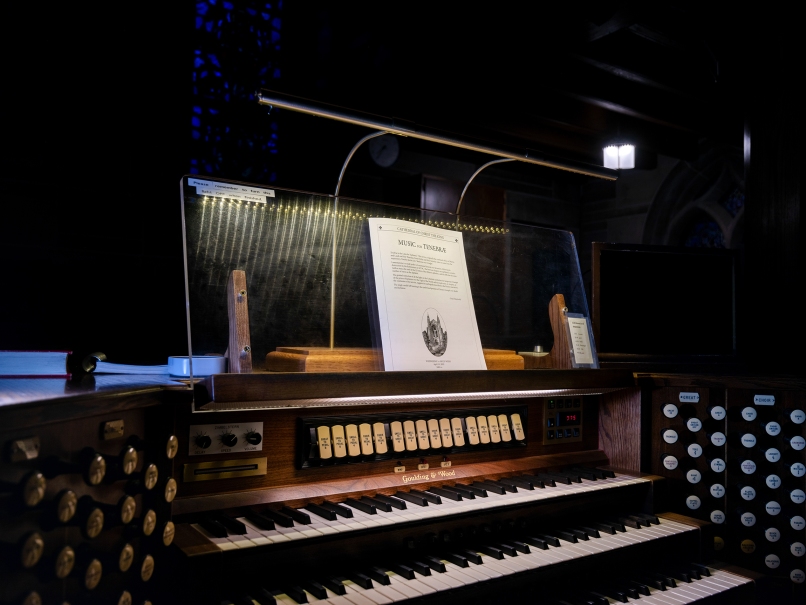 Detail of the organ and order of service for the Tenebrae service at Cathedral of Christ the King. Photo by Johnathon Kelso