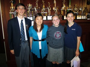 Winning orators in the Atlanta pro-life chapter competition are, left to right, Mark Markham, Jin Sol Kim, Clara Diodati and Mia Voss. Jin Sol Kim, the first-place winner, also won the statewide contest and will compete nationally in June.