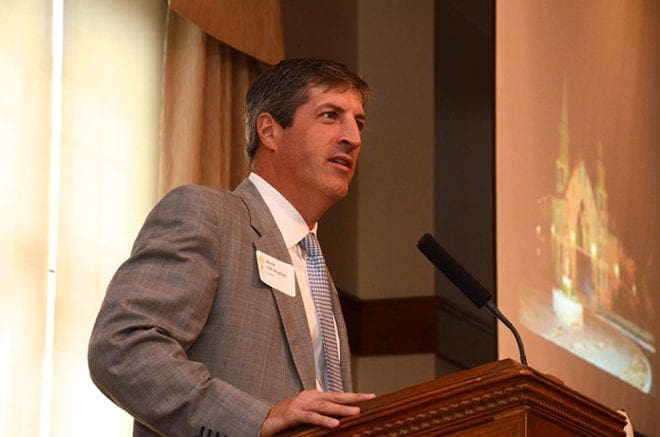 Mark Christopher, chair of the Catholic Foundation of North Georgia, welcomed donors to the Deo Gratias luncheon held in the parish hall at the Cathedral of Christ the King. Photo By Paige MacLane 