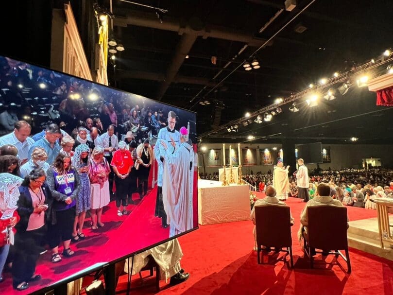 During the closing Mass of the 25th Eucharistic Congress, the archbishop commissioned the first 75 pastor-nominated parish representatives as Eucharistic Revival Missionaries.  Photo Courtesy Archdiocese of Atlanta